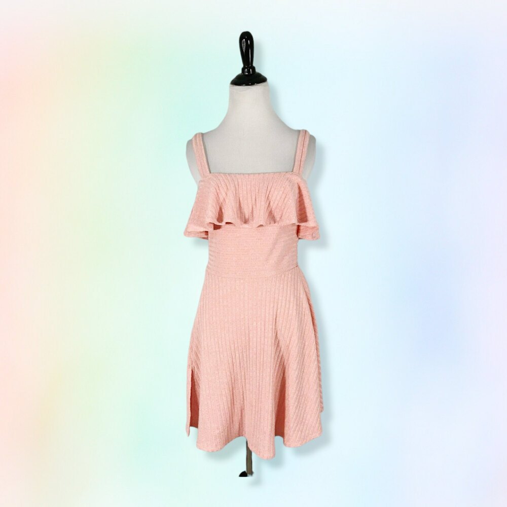 NBD Pink Ribbed Ruffle Mini Dress Sleeveless Fit and Flare Side Slit Small NWT